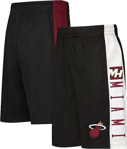 Ultra Game NBA Official Men‚Äôs Super Soft Active Workout Basketball Training Shorts - Unisex, Miami Heat, Black|Miami Heat