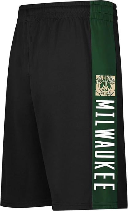 Ultra Game NBA Official Men‚Äôs Super Soft Active Workout Basketball Training Shorts - Unisex, Milwaukee Bucks, Black|Milwaukee Bucks