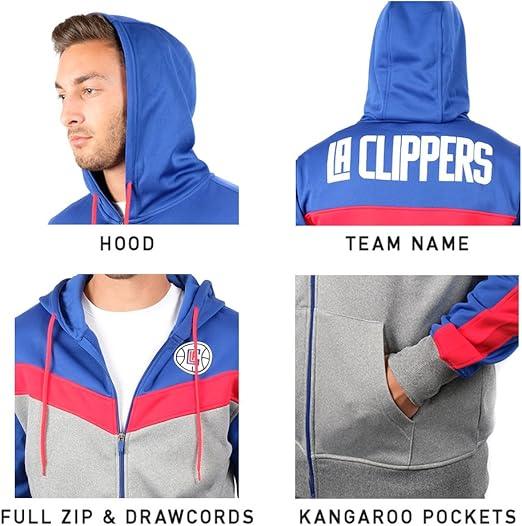 Ultra Game NBA Los Angeles Clippers Men's Contrast Back Cut Full Zip Hoodie Sweatshirt|Los Angeles Clippers - UltraGameShop