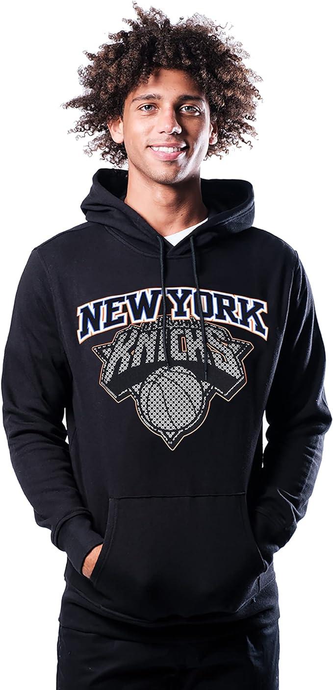 Ultra Game NBA New York Knicks Mens Fleece Hoodie Pullover Sweatshirt Primo Metallic, Black, Medium|New York Knicks - UltraGameShop