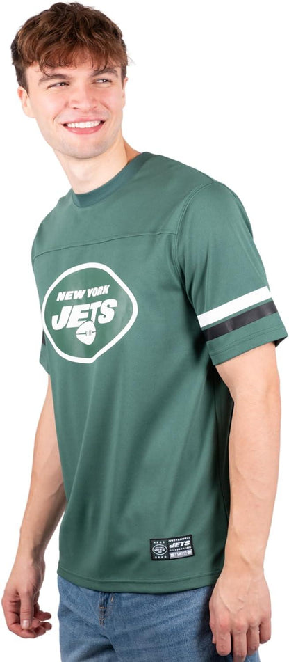 Ultra Game NFL New York Jets Mens Standard Jersey Crew Neck Mesh Stripe T-Shirt|New York Jets - UltraGameShop