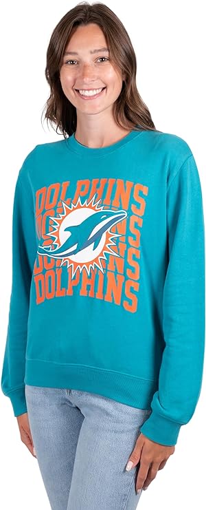 Ultra Game NFL Miami Dolphins Womens Long Sleeve Fleece Sweatshirt|Miami Dolphins - UltraGameShop