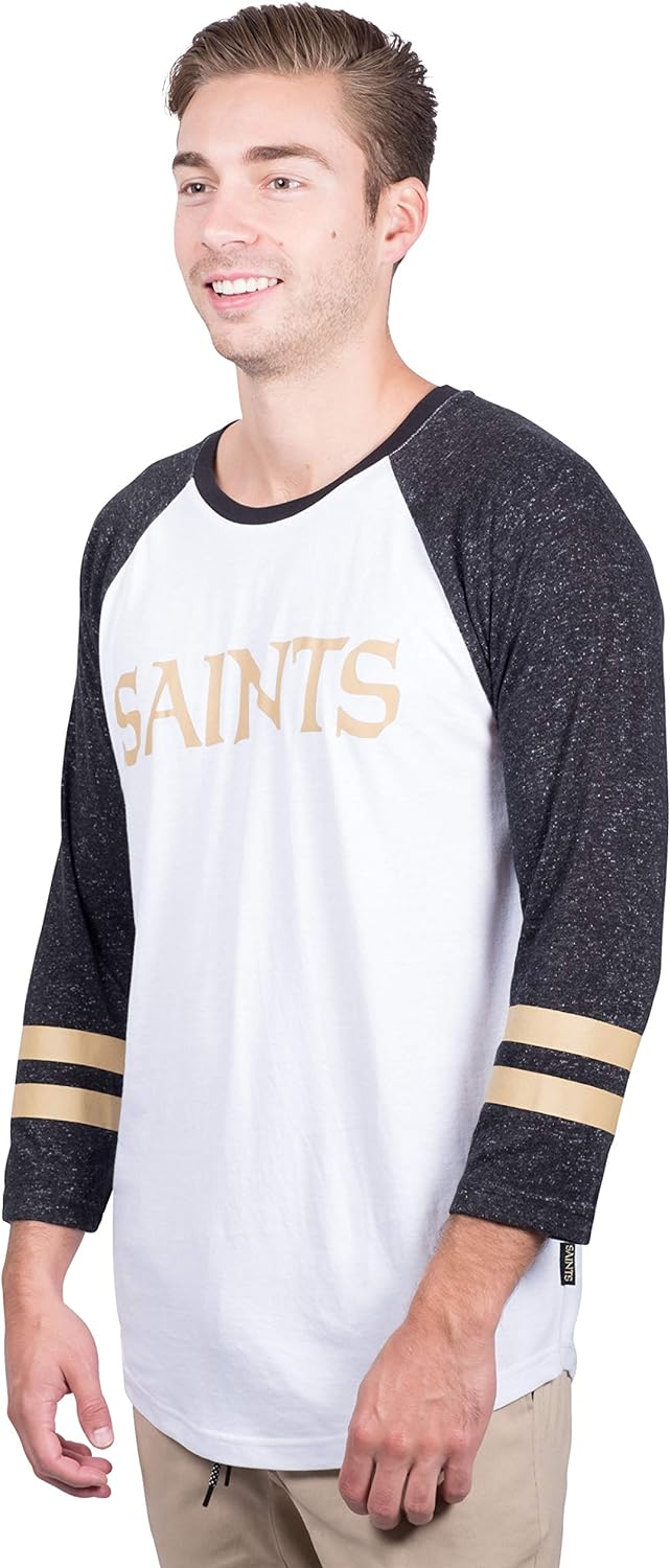 Ultra Game NFL Mens Super Soft Raglan Baseball Long Sleeve T-Shirt| New Orleans Saints