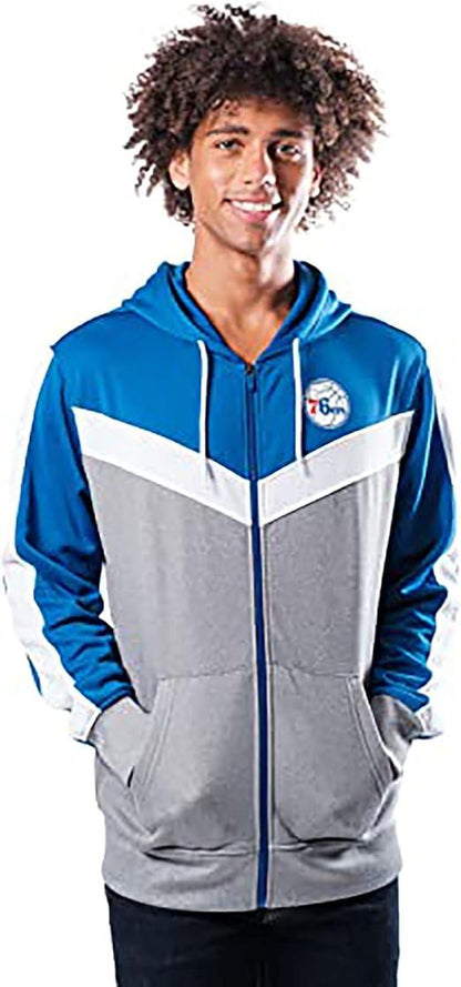 Ultra Game NBA Philadelphia 76ers Men's Contrast Back Cut Full Zip Hoodie Sweatshirt|Philadelphia 76ers - UltraGameShop