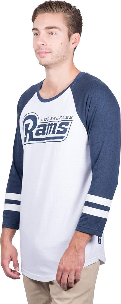 Ultra Game NFL Mens Super Soft Raglan Baseball Long Sleeve T-Shirt| Los Angeles Rams - UltraGameShop