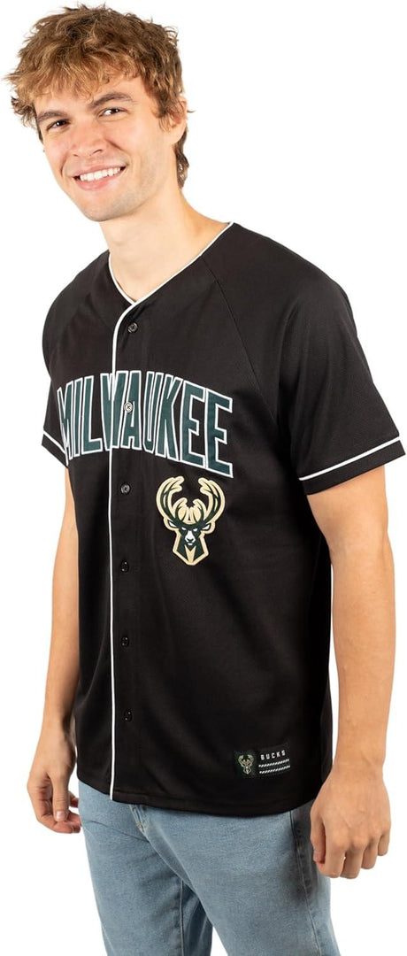 Ultra Game NBA Milwaukee Bucks Men's Mesh Button Down Baseball T-Shirt|Milwaukee Bucks - UltraGameShop