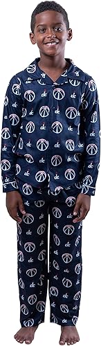 Ultra Game NBA Washington Wizards Boys 2-Piece Loose-fit Button Down Pajamas Set|Washington Wizards - UltraGameShop