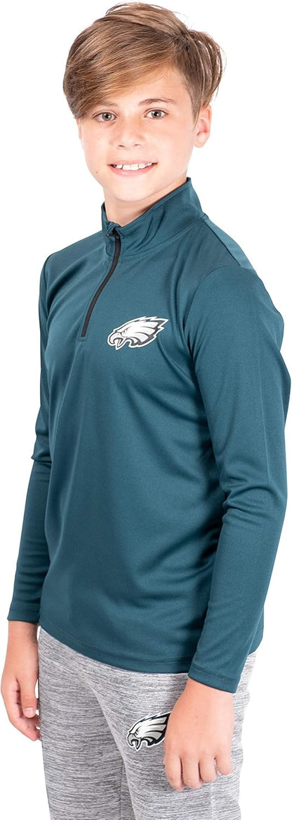 NFL Official Youth Super Soft Quarter Zip Long Sleeve T-Shirt |Philadelphia Eagles