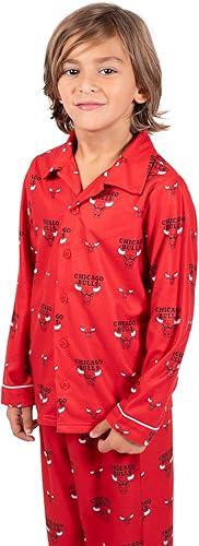 Ultra Game NBA Official Youth 2-Piece Super Soft Button Down Pajamas Set, Chicago Bulls, Boys Sizes|Chicago Bulls