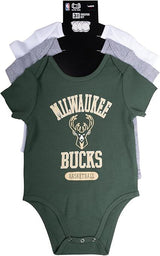 Ultra Game NBA Milwaukee Bucks Super Soft Cotton 3 Pack Baby Creeper Bodysuit|Milwaukee Bucks - UltraGameShop