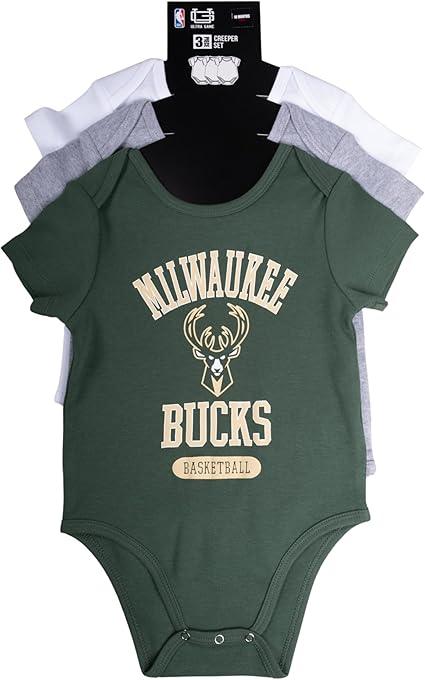 Ultra Game NBA Milwaukee Bucks Super Soft Cotton 3 Pack Baby Creeper Bodysuit|Milwaukee Bucks - UltraGameShop
