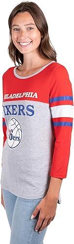 Ultra Game Philadelphia 76ers Women's Standard T Raglan Baseball 3/4 Long Sleeve Tee Shirt|Philadelphia 76ers - UltraGameShop