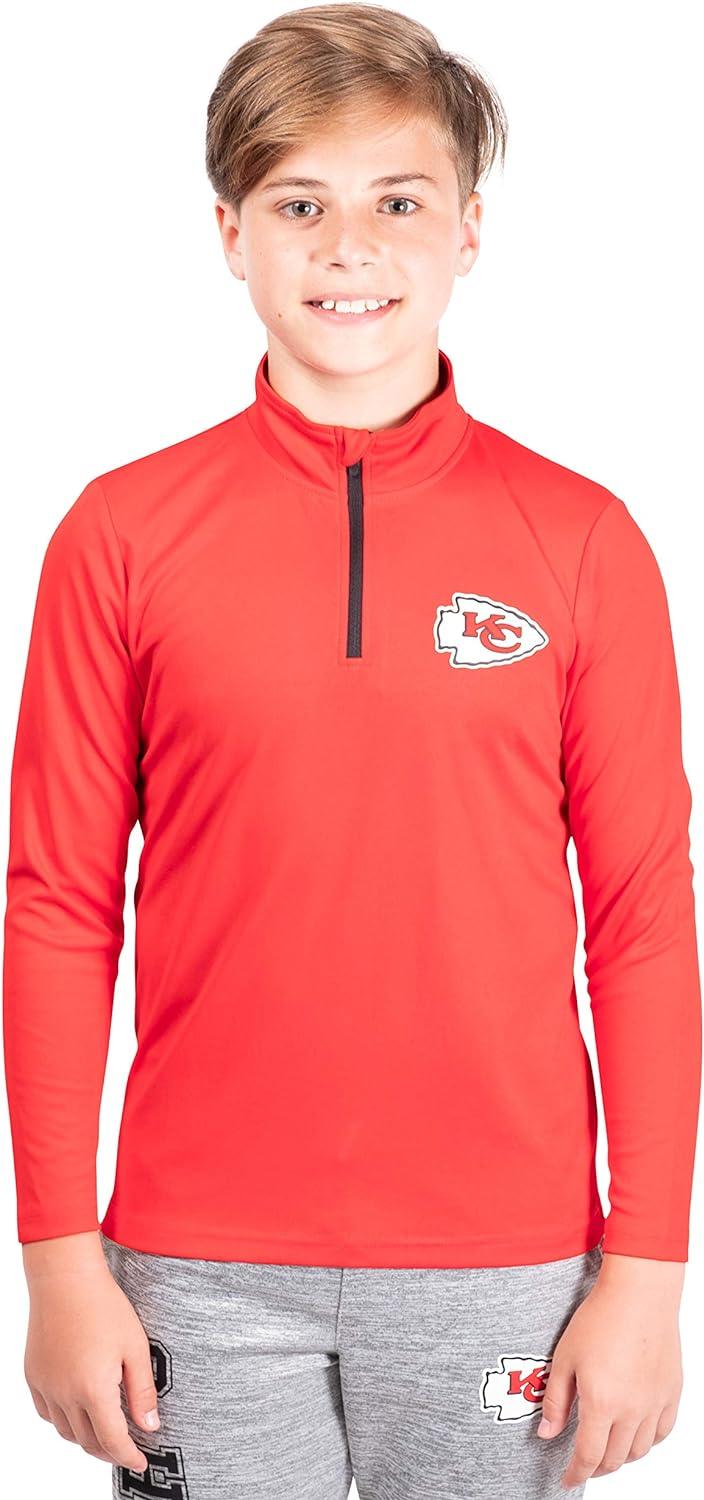 Ultra Game NFL Kansas City Chiefs Youth Super Soft Quarter Zip Long Sleeve T-Shirt|Kansas City Chiefs - UltraGameShop