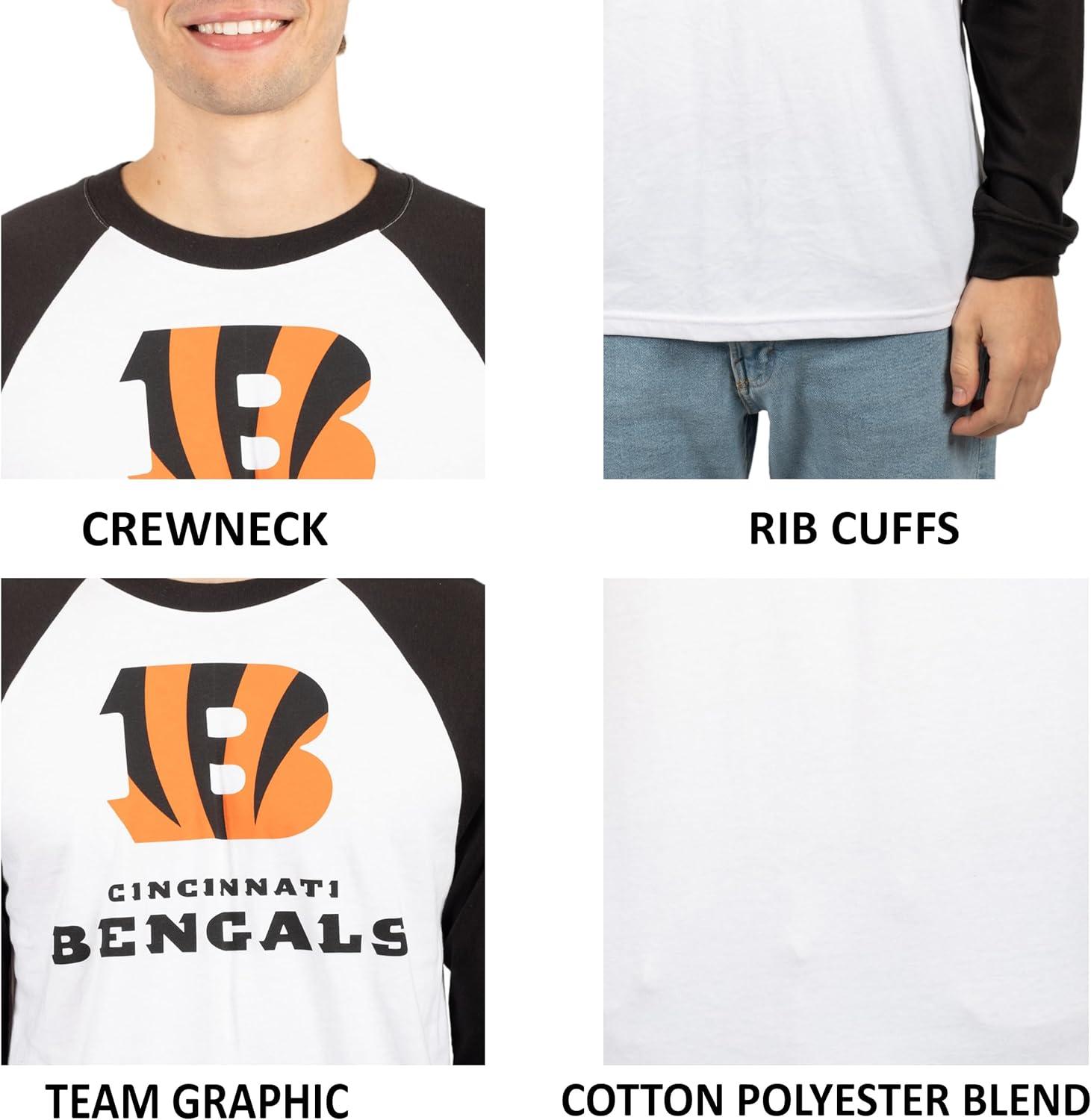 Ultra Game NFL Mens Super Soft Raglan Baseball Long Sleeve T-Shirt| Cincinnati Bengals - UltraGameShop