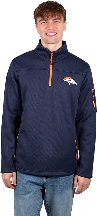 Ultra Game Men's Quarter-Zip Fleece Pullover Sweatshirt with Zipper Pockets Denver Broncos - UltraGameShop