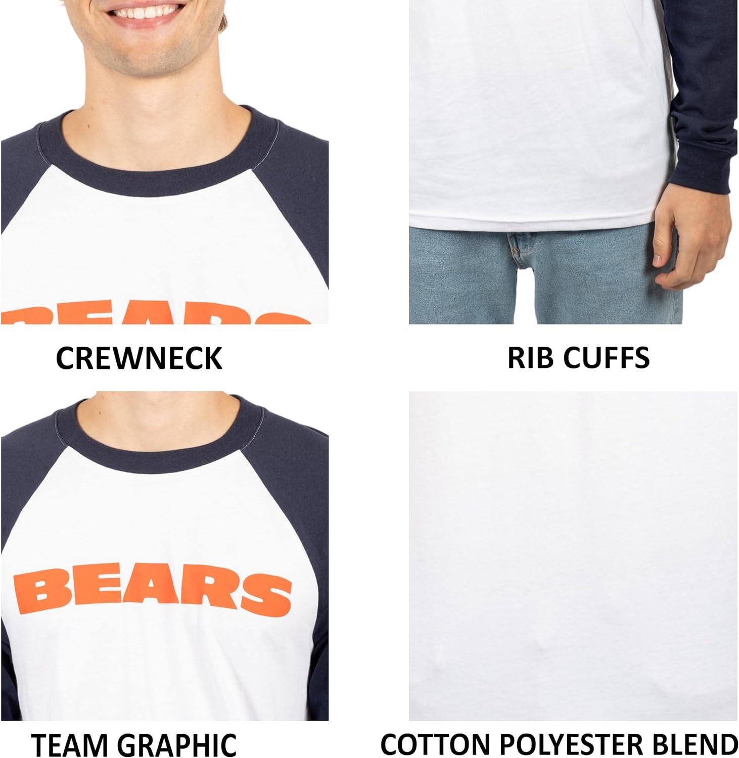 Ultra Game NFL Mens Super Soft Raglan Baseball Long Sleeve T-Shirt| Chicago Bears - UltraGameShop