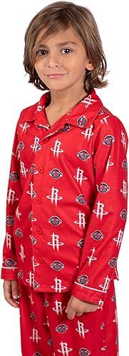 Ultra Game NBA Official Youth 2-Piece Super Soft Button Down Pajamas Set, Houston Rockets, Boys Sizes|Houston Rockets