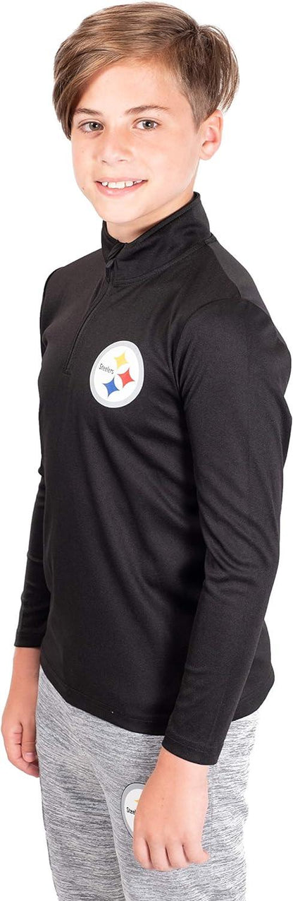 Ultra Game NFL Pittsburgh Steelers Youth Super Soft Quarter Zip Long Sleeve T-Shirt|Pittsburgh Steelers - UltraGameShop