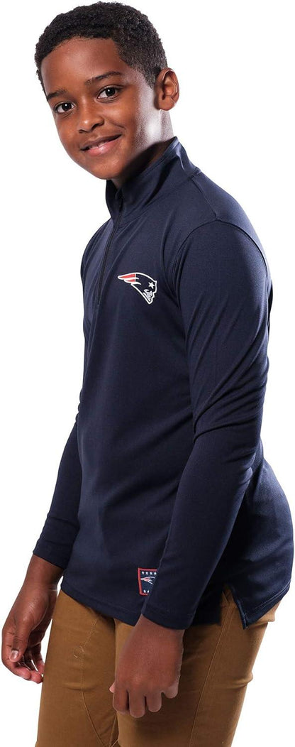 Ultra Game NFL New England Patriots Youth Super Soft Quarter Zip Long Sleeve T-Shirt|New England Patriots - UltraGameShop