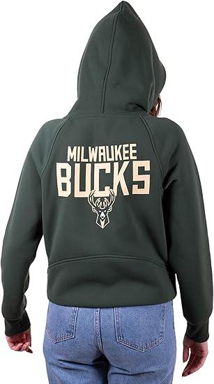 Ultra Game NBA Women's Milwaukee Bucks Super Soft Crop Top Full Zip Hoodie Sweatshirt | Milwaukee Bucks - UltraGameShop