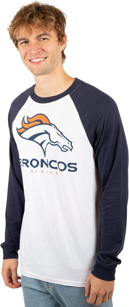 Ultra Game NFL Mens Super Soft Raglan Baseball Long Sleeve T-Shirt| Denver Broncos - UltraGameShop