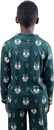 Ultra Game NBA Milwaukee Bucks Boys 2-Piece Loose-fit Button Down Pajamas Set|Milwaukee Bucks - UltraGameShop