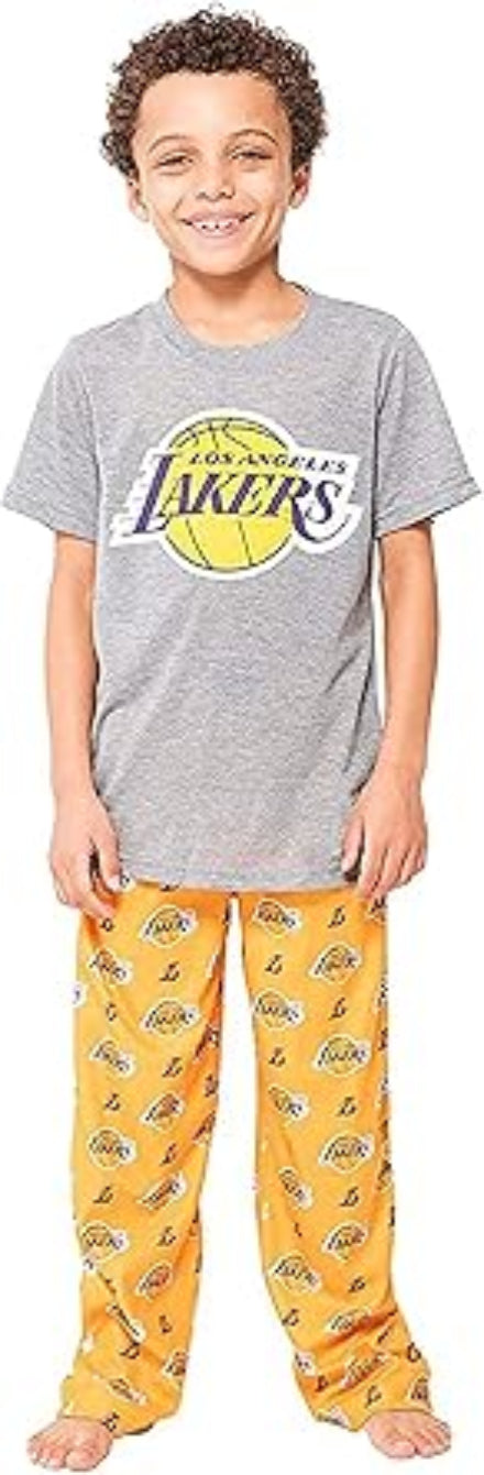 Ultra Game NBA Official Youth 2 Piece T-Shirt & Lounge Pants Pajama Set, Los Angeles Lakers, Boys Sizes|Los Angeles Lakers