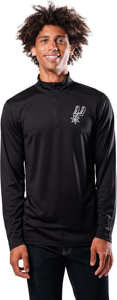 Ultra Game NBA San Antonio Spurs Men's Quarter Zip Long Sleeve Pullover T-Shirt|San Antonio Spurs - UltraGameShop