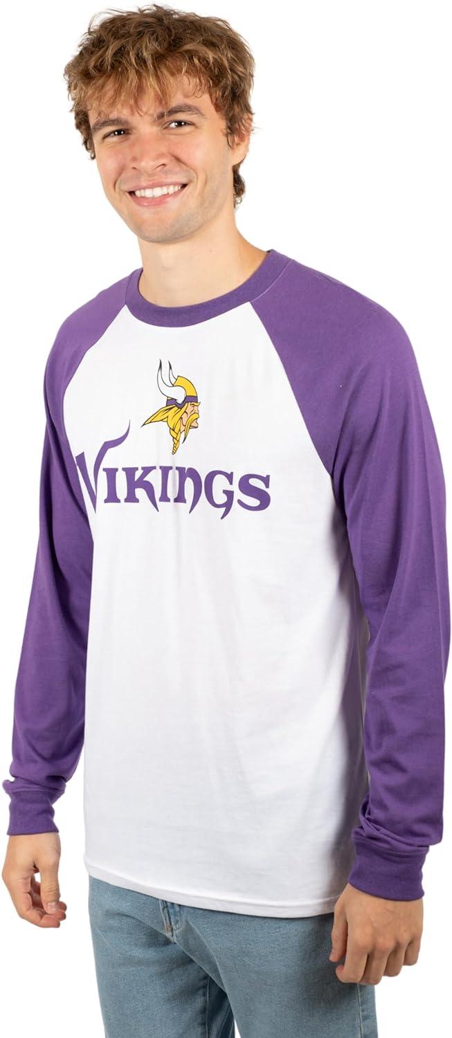 Ultra Game NFL Mens Super Soft Raglan Baseball Long Sleeve T-Shirt| Minnesota Vikings - UltraGameShop