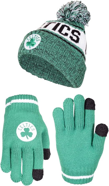 Ultra Game NBA Boston Celtics Boys Girls Super Soft Winter Beanie Knit Hat With Extra Warm Touch Screen Gloves|Boston Celtics - UltraGameShop