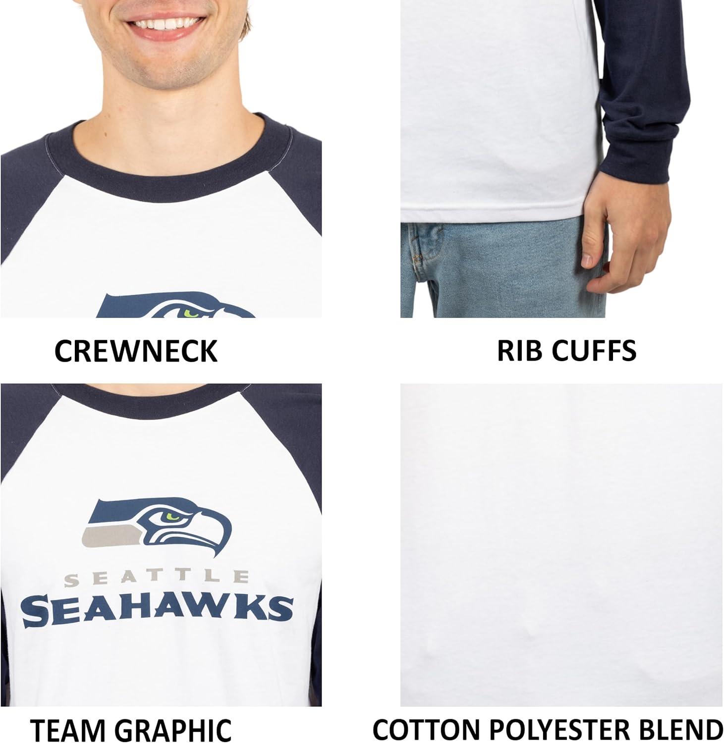 Ultra Game NFL Mens Super Soft Raglan Baseball Long Sleeve T-Shirt| Seattle Seahawks - UltraGameShop