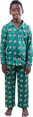 Ultra Game NBA Boston Celtics Boys 2-Piece Loose-fit Button Down Pajamas Set|Boston Celtics