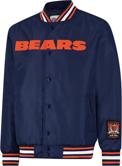 Ultra Game Adults NFL Official Smashing Records Satin Jacket|Chicago Bears