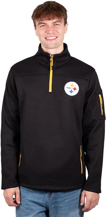 Ultra Game Men's Quarter-Zip Fleece Pullover Sweatshirt with Zipper Pockets Pittsburgh Steelers