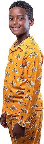 Ultra Game NBA Los Angeles Lakers Boys 2-Piece Loose-fit Button Down Pajamas Set|Los Angeles Lakers - UltraGameShop