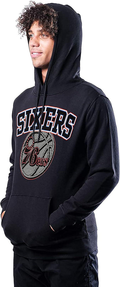 Ultra Game NBA Philadelphia 76ers Mens Fleece Hoodie Pullover Sweatshirt Primo Metallic, Black, Medium|Philadelphia 76ers - UltraGameShop