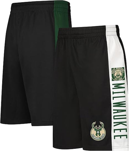 Ultra Game NBA Official Men‚Äôs Super Soft Active Workout Basketball Training Shorts - Unisex, Milwaukee Bucks, Black|Milwaukee Bucks