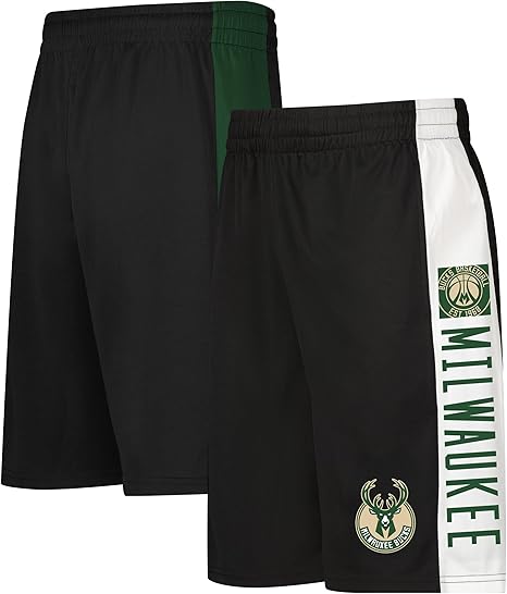 Ultra Game NBA Official Men‚Äôs Super Soft Active Workout Basketball Training Shorts - Unisex, Milwaukee Bucks, Black|Milwaukee Bucks