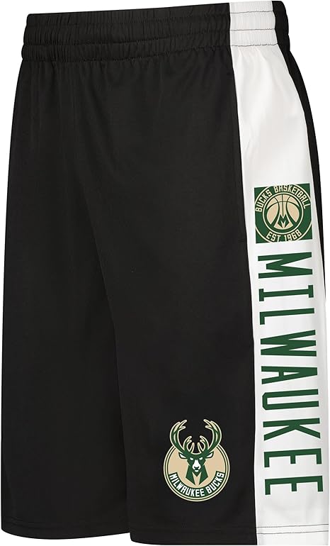 Ultra Game NBA Official Men‚Äôs Super Soft Active Workout Basketball Training Shorts - Unisex, Milwaukee Bucks, Black|Milwaukee Bucks