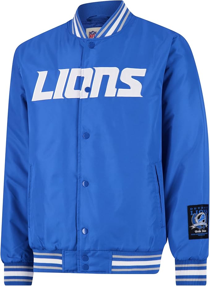 Ultra Game Adults NFL Official Smashing Records Satin Jacket|Detroit Lions