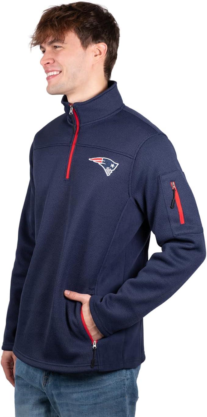 Ultra Game Men's Quarter-Zip Fleece Pullover Sweatshirt with Zipper Pockets New England Patriots - UltraGameShop