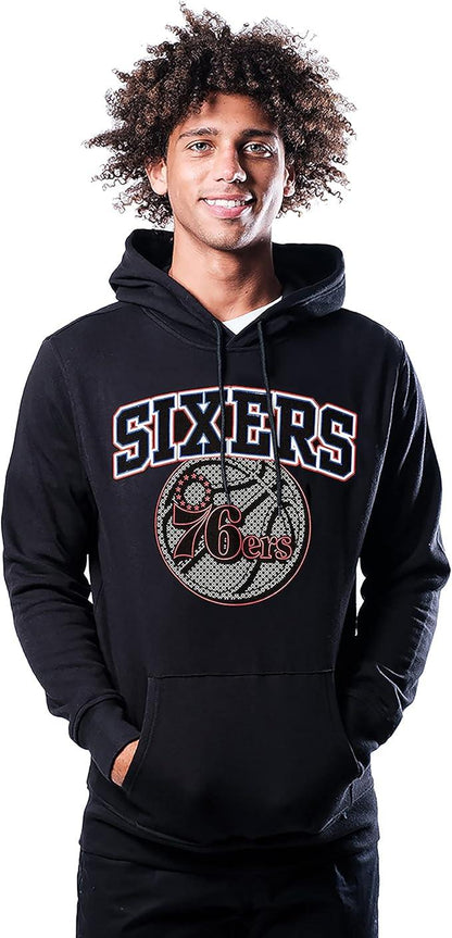 Ultra Game NBA Philadelphia 76ers Mens Fleece Hoodie Pullover Sweatshirt Primo Metallic, Black, Medium|Philadelphia 76ers - UltraGameShop