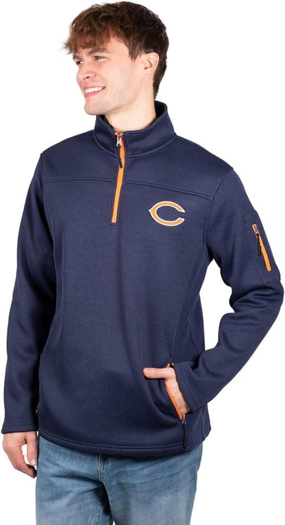 Ultra Game Men's Quarter-Zip Fleece Pullover Sweatshirt with Zipper Pockets Chicago Bears - UltraGameShop