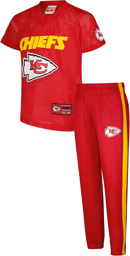Ultra Game NFL Official Youth Uniform Set - Includes Super Soft Jersey, Pants, Iron on Numbers & Team Sticker Set, Kansas City Chiefs, Team Color|Kansas City Chiefs