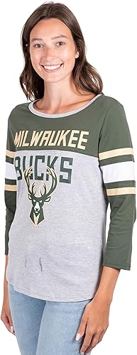 Ultra Game Milwaukee Bucks Women's Standard T Raglan Baseball 3/4 Long Sleeve Tee Shirt|Milwaukee Bucks - UltraGameShop