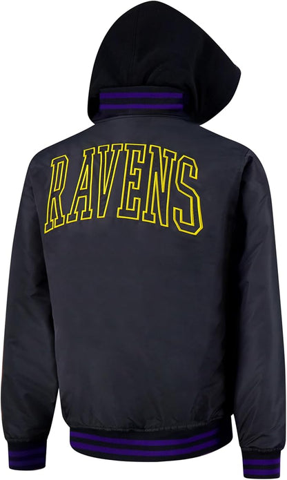 Ultra Game Mens NFL Official Bomber Satin Jacket Hoodie|Baltimore Ravens