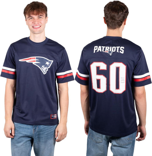 Ultra Game NFL New England Patriots Mens Standard Jersey Crew Neck Mesh Stripe T-Shirt|New England Patriots - UltraGameShop