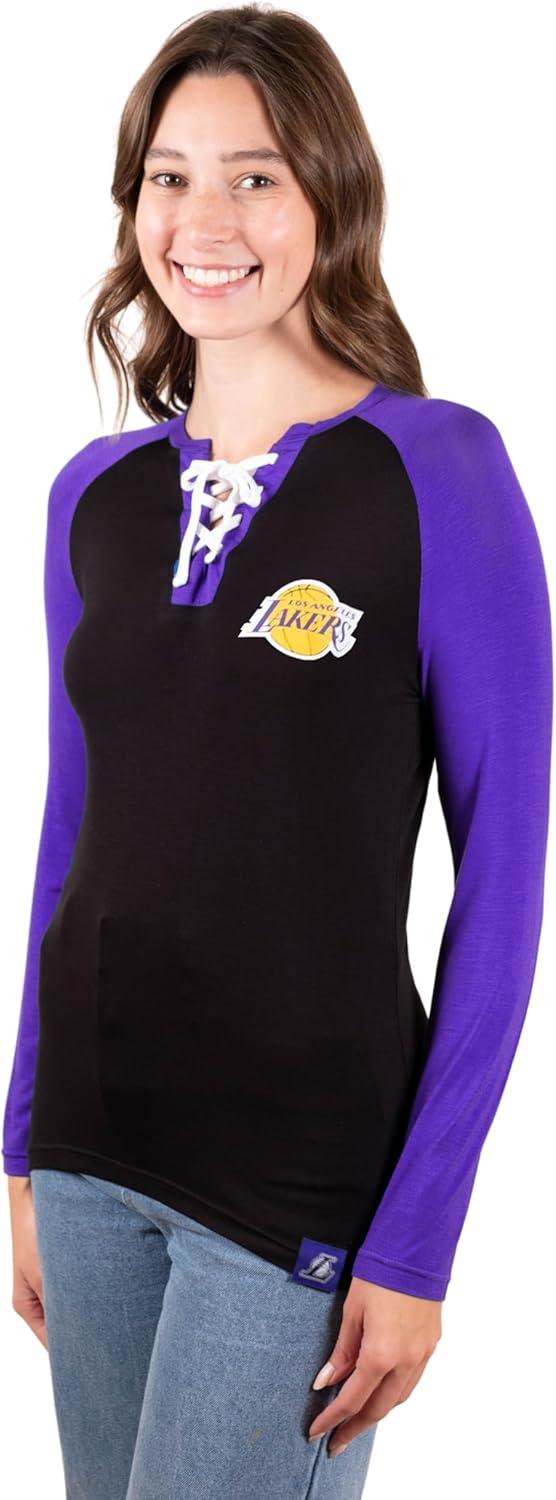 Ultra Game NBA Los Angeles Lakers Women's Super Soft Long Sleeve Lace-up Shirt|Los Angeles Lakers - UltraGameShop