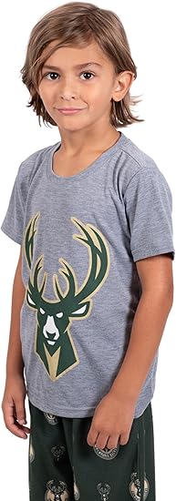 Ultra Game NBA Milwaukee Bucks Boys 2 Piece Tee Shirt & Lounge Pants Pajama Set| Milwaukee Bucks - UltraGameShop