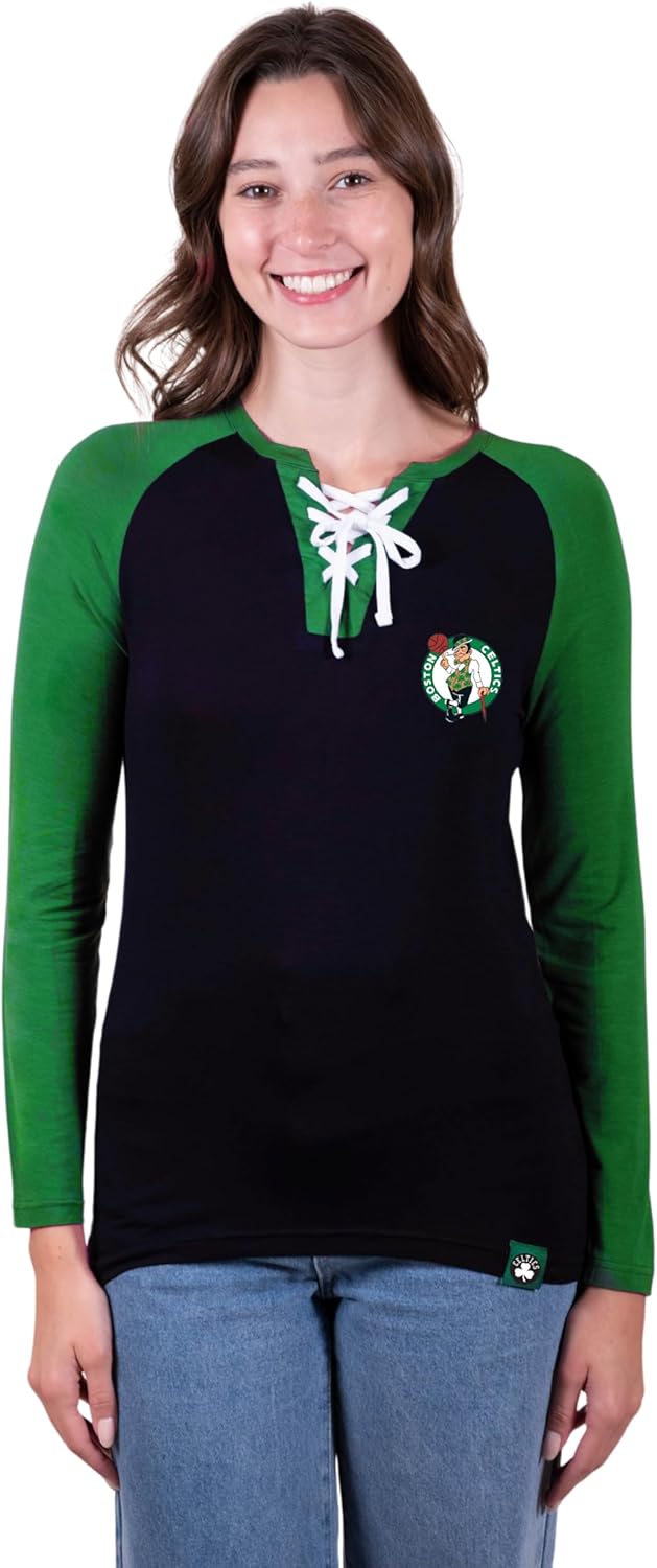 Ultra Game NBA Boston Celtics Women's Super Soft Long Sleeve Lace-up Shirt|Boston Celtics - UltraGameShop